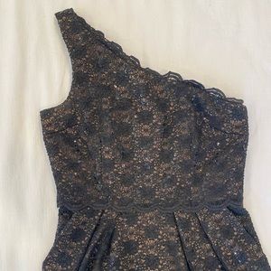 Alex Evenings One-Shoulder Black Lace Sheath Dress with Sequins Size 8